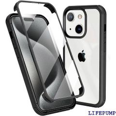 MQman iPhone15 ケース 両面透明 前面ガラス+背面PCプレート 360°全面保護 100％画面タッチ感度 耐衝撃 強化ガラス フロント+バックプレート 軽量 ワイヤレス充電対応 前後 両面 カバー iPhone15 ブラック 1653