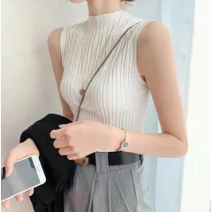 ☆ ホワイト ☆ ノースリーブ ハイネック リブ mmhns220f ニット ノースリーブ ハイネック リブ ノースリーブニット タンクトップ サマーニット 薄手 薄い レディース 大人 サラッと さらさら オフィス カジュアル セクシー 袖なし 袖無し