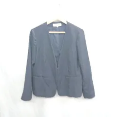 ◇ ⊇ NATURAL BEAUTY BASIC 長袖 ノーカラージャケット サイズL ネイビー レディース E  【1502060006422】