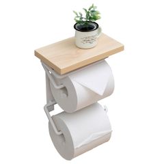 【在庫処分】トイレットペーパーホルダー 棚付き (スマホ置き/インテリア) ツイン [山善] 汚れに強い天板 かんたん設置 幅17.5×奥行11×高さ22cm ウッドナチュラル/マットホワイト RPH-TW(WN/MWH)