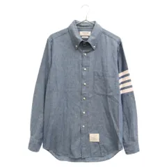 THOM BROWNE (トムブラウン) 4BAR ネームタグ ストレートフィットシャンブレー長袖シャツ ブルー MWL272E-0011450のサムネイル
