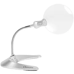 Omieru(オミエル) 拡大鏡 ルーペ 虫眼鏡 全面レンズ ライト付き スタンド 卓上 読書 アクリル 13cm 2倍