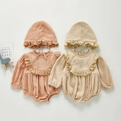 帽子付き花刺繍レースロンパース(新品）韓国ベビー服　韓国子供服