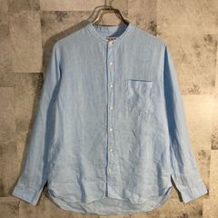英国製 Bennetts Lane Shirts ベネッツレーンシャツ バンドカラー リネン サックスブルー M