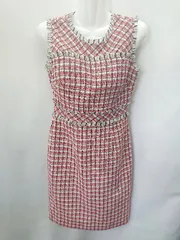 ◇ ERUKEI エルケイ ツイード タイト キャバドレス ノースリーブ ひざ下 ワンピース サイズ② レッド レディース E  【1405140034554】