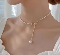 リボンが可愛いパールのネックレス p24405  お呼ばれ 披露宴 華やか 前撮り 結婚式 パーティー ウエディング ブライダル フォーマル 成人式 卒業式 入学式 セレモニー パーティー 大人可愛