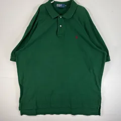 古着 90's/90年代 ポロバイラルフローレン Polo by Ralph Lauren 鹿の子 半袖 ポロシャツ ロゴ 刺繍 大きいサイズ 肉厚 2ボタン XXL  グリーン 無地 メンズ