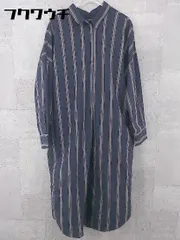 ◇ ROPE PICNIC ロペピクニック ストライプ 長袖 膝下丈 シャツ ワンピース サイズ40 ネイビー イエロー レディース  【1002801227562】