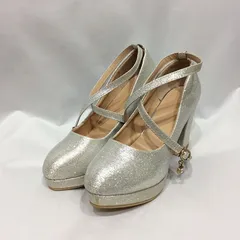 パンプス 結婚式 ヒール8cm 太ヒール ウェディング シューズ パーティー セクシー 靴 レディース パーティー ハイヒール 23.0cm シルバー アンクルストラップ イベント di531s1