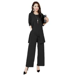 XL_ブラック [FAVORABLE SCENERY] スーツパンツ レディース 上下3点セット セットアップ 体型カバー ワイドパンツ 通勤 ビジネス フォーマル スーツ (ブラック, XL)