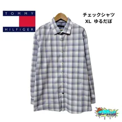 極美品 TOMMY HILFIGER チェック柄シャツ XL相当 スリムフィット ノンアイロン仕様 ホワイト×ブルー トミーヒルフィガー 春カラー Y2K 00s ゆるだぼ ストリート オックスフォード 古着 B116