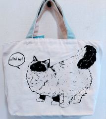 【猫ミニトートバッグ】帆布よこミニトート（ヒメラヤン猫）