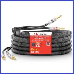 Home Theater Hi-Fi Amplifier Black Heavy Duty Braided (OFC) (12AWG 99.9% Oxygen-Free Copper / Speaker Cable Wire 15ft (15 feet) / 4.5m with 24k Gold Plated Banana Plugs) Nakamichi Excelsi