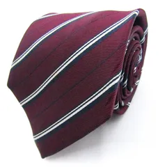 レミュー ブランド ネクタイ ストライプ柄 シルク メンズ ワインレッド LES MUES  【中古】