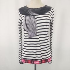 美品★Paul Smith/Paul T【ポール・スミス】 長袖Ｔシャツ 【レディースS/白×グレー/トリックアート マフラー柄】Tops/Shirts◆BJ002-d