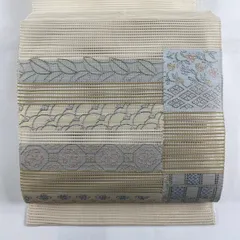 名古屋帯 美品 秀品 夏帯 蜀江華文 鳥 刺繍 ベージュ 正絹 【中古】