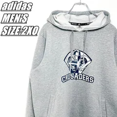 adidas　アディダス　カレッジチームロゴプリント　プルオーバーパーカー　メンズ　サイズ表記2XO　グレー
