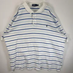 古着 90's/90年代 ポロバイラルフローレン Polo by Ralph Lauren 半袖 ポロシャツ ロゴ 刺繍 大きいサイズ 2ボタン 3XLT TALL  ブルー系 ボーダー メンズ