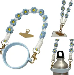 アリス Hi-Craft ハンドストラップ スマホストラップ 手首 携帯ストラップ おしゃれ かわいい ペットボトルホルダー付 フォンタブ 金具 2way(ライトブルー)