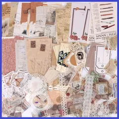 カレンダー スケジュール ノート 紙モノ (文房) カード メモ用紙 和紙 素材紙 デザインペーパー フレークシールステッカー アンティーク レトロ 手帳素材パック ステッカー シール 素材 コラージュ 大容量 ２６０枚 YOVOY