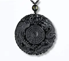 VICHE CATT 黒曜石 龍 鳳凰 八卦 ペンダント 風水 パワーストーン( 黒)