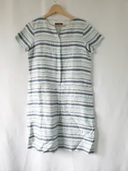 ◇ ⊂ NEWYORKER ニューヨーカー ボーダー 半袖 膝丈 ワンピース サイズ11AR グレー ネイビー系 マルチ レディース E  【1507230007391】