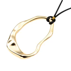 【A：ゴールド×ワンサイズ】[Cream dot. クリームドット公式] ネックレス レディース  ロング 大ぶり レザーコード オーバル 変形 メタル バイカラー コンビカラー 大人 上品 エレガント カジュアル シンプル  