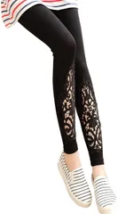B-talk(ビートーク) おしゃれ 花柄 刺繍 10分丈 レギンス スパッツ レディース レース レースレギンス フリーサイズ 黒色 ブラック( ブラック ( サイズ : フリー ),  Free Size)