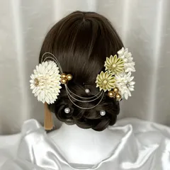 サテンつまみ細工髪飾り/ウエディング 袴 振袖 ヘッドドレス ヘッドパーツ 色打掛 卒業式 成人式 白無垢 桃無垢 アイボリー