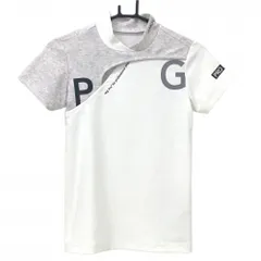 【超美品】パーリーゲイツ 半袖ハイネックシャツ 白×杢グレー ストライプ織生地 レディース 0(S) ゴルフウェア 2024年モデル PEARLY GATES