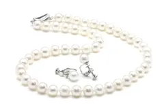 【新着商品】[つやたま] 冠婚葬祭用 本真珠ネックレス＆イヤリングセットorピアスセット 7.0-7.5mm パールキーパー付 【品質】