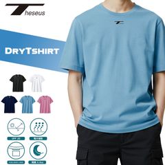 THESEUS 半袖シャツ サックスブルー ロゴ ブラック ドライＴシャツ メッシュ 吸汗速乾 DryTshirt SAXE BLUE  Logo BLACK TB71