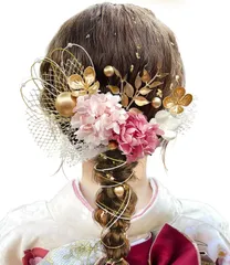 特別価格　水引き かすみ草 組紐 和玉 金箔 ドライフラワー 網型飾り 七五三 浴衣に 袴 着物 専用ケース付き 和装 振袖 卒業式 成人式 A1101 【9色展開】 髪飾り [JZOON]