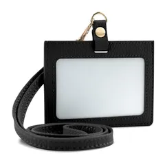 新品 Dockii IDカードホルダー 横型 IDカードケース 社員証ケース レディース ネックストラップ カードケース 首掛け 両面用 ネームホルダー 定期入れ 名刺 名札 パスケース カード3枚収納(ブラック)