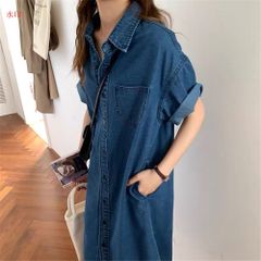 デニムワンピース レディース 40代 ワンピース 夏 シャツワンピース ミモレワンピース 半袖 キレイめ ロング 上品 着痩せ ゆったり 通勤 30代 50代 春物 レトロ