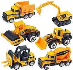 TradeWind ミニカー 働く車 建設車輛 工事現場 作業車 モデルカー 砂場遊び 模型 合金製 6台セット プレゼント イエロー(イエロー,  8cm)
