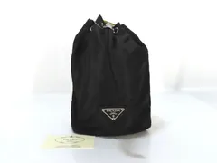 PRADA プラダ ポーチ 巾着ポーチ MV369 ブラック シルバー金具 ナイロン ユニセックス ミニバッグ 三角ロゴプレート