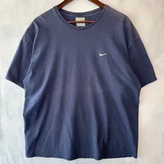 B2114  00's NIKE ナイキ ロゴ刺繍入りTシャツ ネイビー XL 古着 ワンポイントTシャツ 無地T