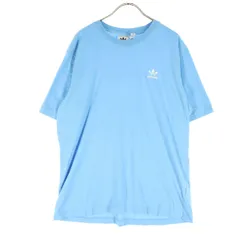 adidas アディダス トレフォイルロゴ刺繍 半袖 Tシャツ XL ライトブルー メンズ 古着