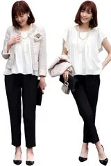 L_ベージュツイード×ブラック(CB) [ルイ ルエ ブティック] パンツスーツ アンサンブル セットアップ レディース ミセス スーツ フォーマル カジュアル セレモニー 母 ママ 大きいサイズ 3点セット ツイード 入園式 入学式 卒業式 卒園式 結婚式