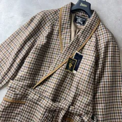 貴重 奇跡のデッドストック! Burberrys REGD バーバリー ヴィンテージ ヴィクトリアンメリノ エルボーパッチ ガウン コート メンズ L チェック柄 裏地 ホースロゴ 総柄 新品 未使用 ビンテージ archive 入手困難 廃盤 70s~90s