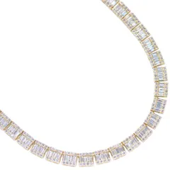 ネックレス メンズ 18金 K18 イエローゴールド バゲットカット ダイヤモンド 10カラット テニスネックレス 45cm ユニセックス ジェンダーレス 日本製 刻印入り 鑑別書付き