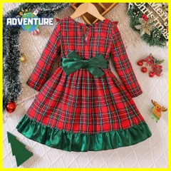 クリスマス 女の子ドレスFワンピース 90 100 110 120 130北欧キッズ赤チェック柄かわいい子供グリーン緑リボン