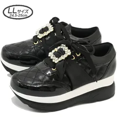 ☆新品未使用・美品☆ LLサイズ 24.5cm-25cm ヨースケ YOSUKE 厚底スニーカー レディース ブラックマット キルティング 厚底シューズ 黒 ビジュー 約5.5cm厚底フラット MY1177-445