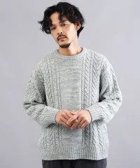 新品 未使用 JIGGYS SHOP(ジギーズショップ)ケーブルクルーニット 217550 ミックスグレーのサムネイル