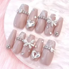 No.81オーダー♡量産型ワンホン韓国フレンチガーリースナ系チェック柄ネイルチップ リボンハート