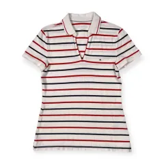TOMMY HILFIGER トミーヒルフィガー ボーダー柄 スキッパー 半袖 ポロシャツ サイズ S/P /ホワイト×レッド×ネイビー