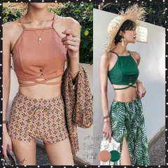 水着 レディース 体型カバー タンキニ 3点セット ビキニ セクシー 海外パレオ付き3点セット水着ですリゾートスタイルが可愛く、着やせ効果抜群のパレオを腰に巻けば瞬時に体型カバーが出来ちゃいます