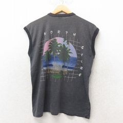 M/古着 ビンテージ ノースリーブ Tシャツ メンズ 80s ヤシの木 クルーネック グレー 25jun06 中古