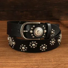 ウエスタンベルト スタッズ＆コンチョ ブラック 男女兼用 アメカジ ロック グランジ カジュアル ｙ2ｋ レトロ ヴィンテージ